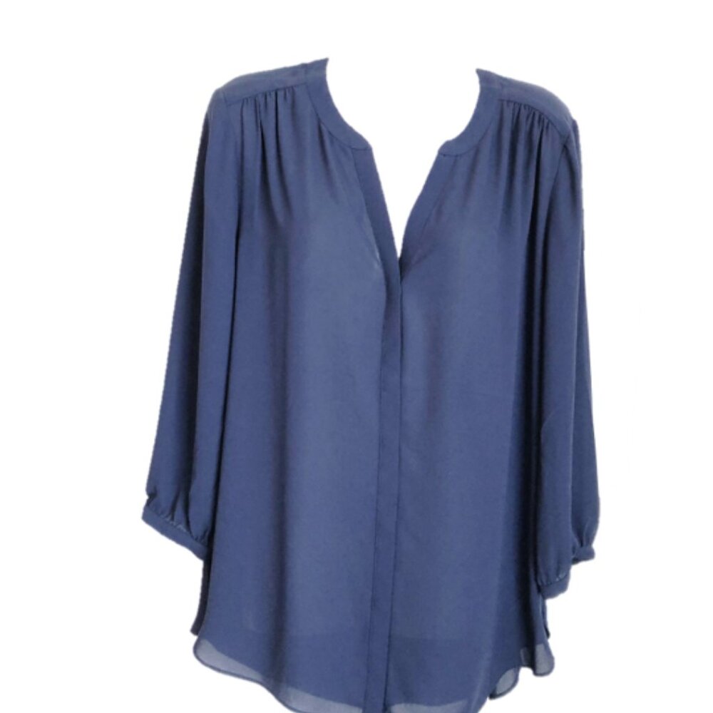 NYDJ Pleat Back Blouse, Dark Blue, Medium - Picture 4 of 12
